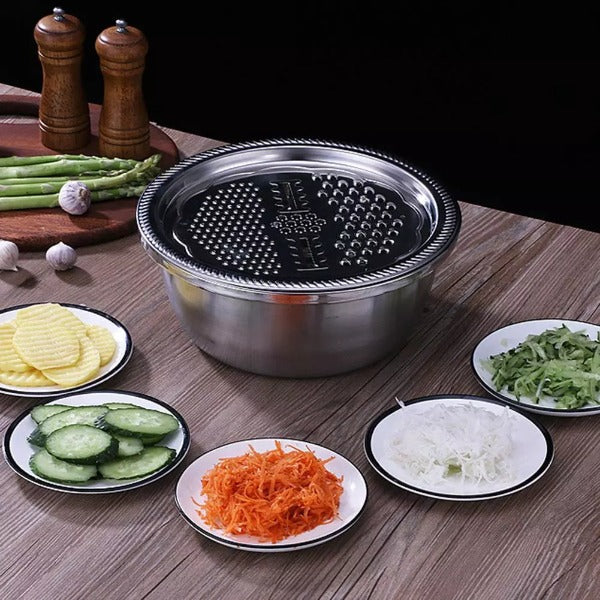 3 in 1 Stainless Steel Drain Basket with Vegetable Cutter