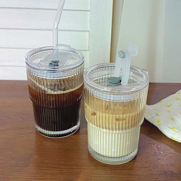 Striped Glass Cup with Lid & Straw