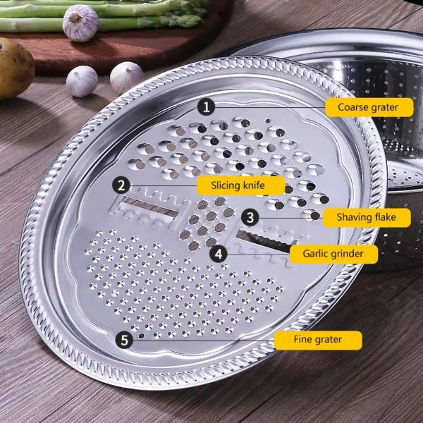 3 in 1 Stainless Steel Drain Basket with Vegetable Cutter
