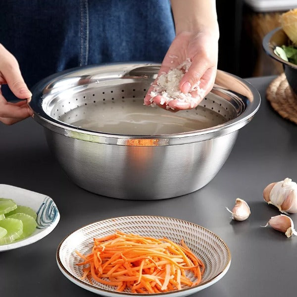 3 in 1 Stainless Steel Drain Basket with Vegetable Cutter